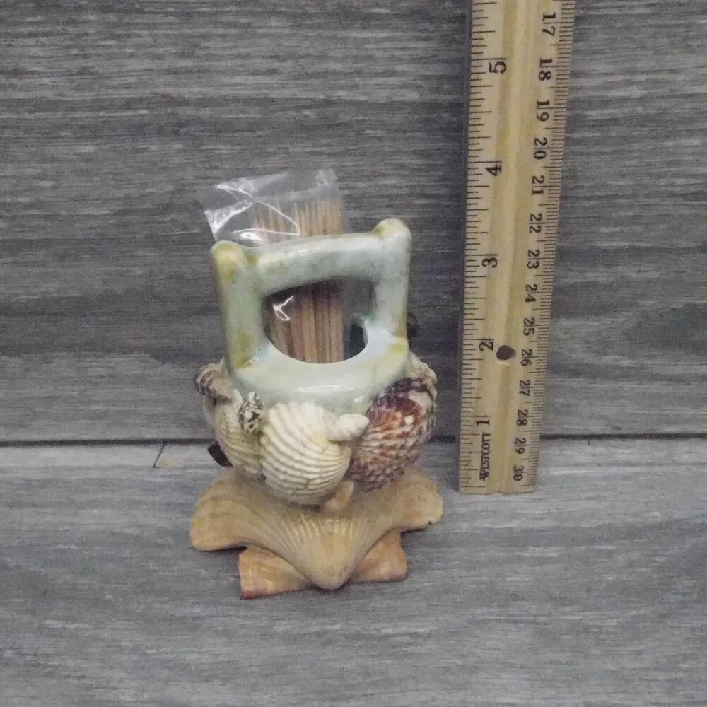 Nautical Coastal Kitchen Decor Seashell Toothpick Holder Basket Wishing Well